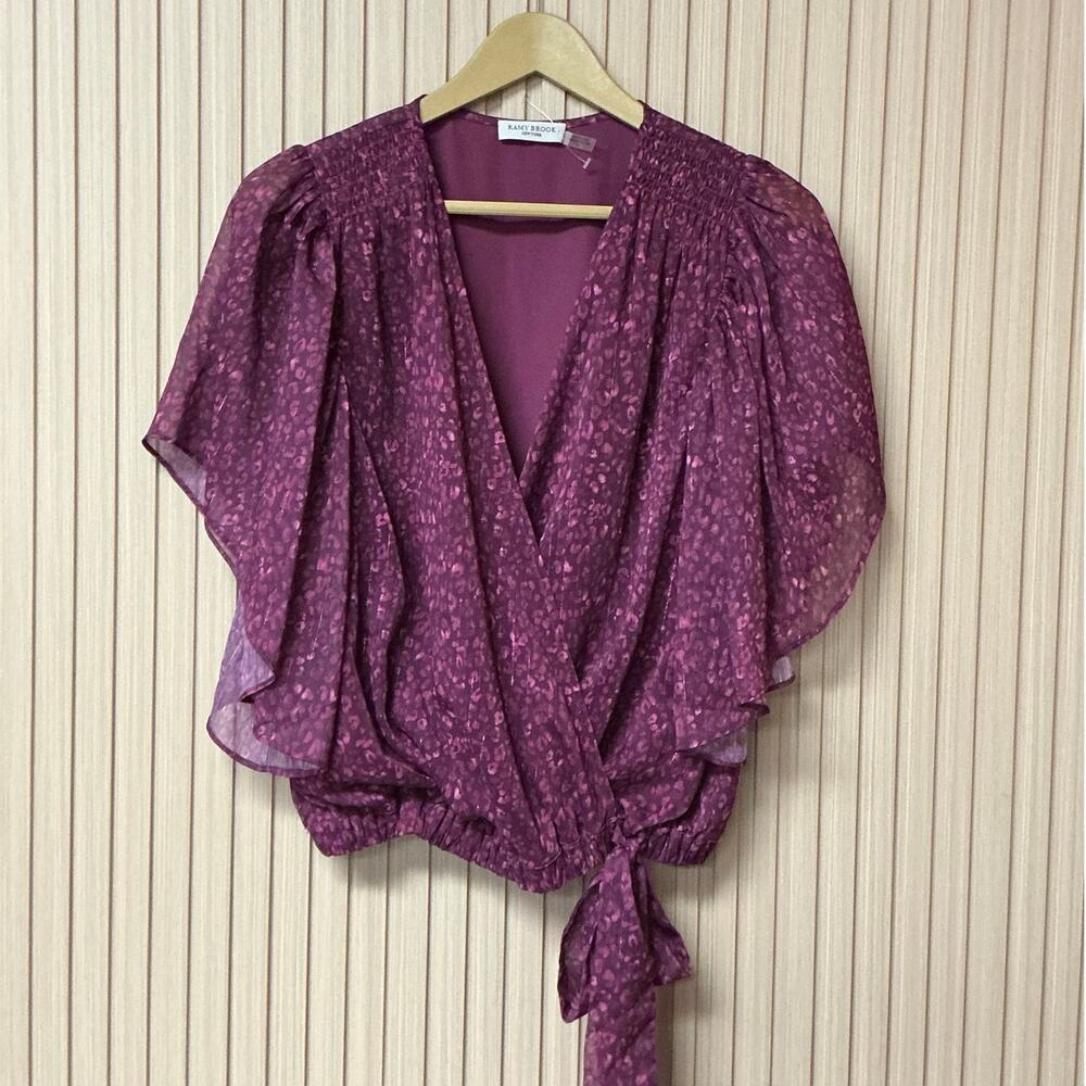 Ramy Brook Women’s Kitty Flutter Sleeve Wrap Top Raspberry Size S